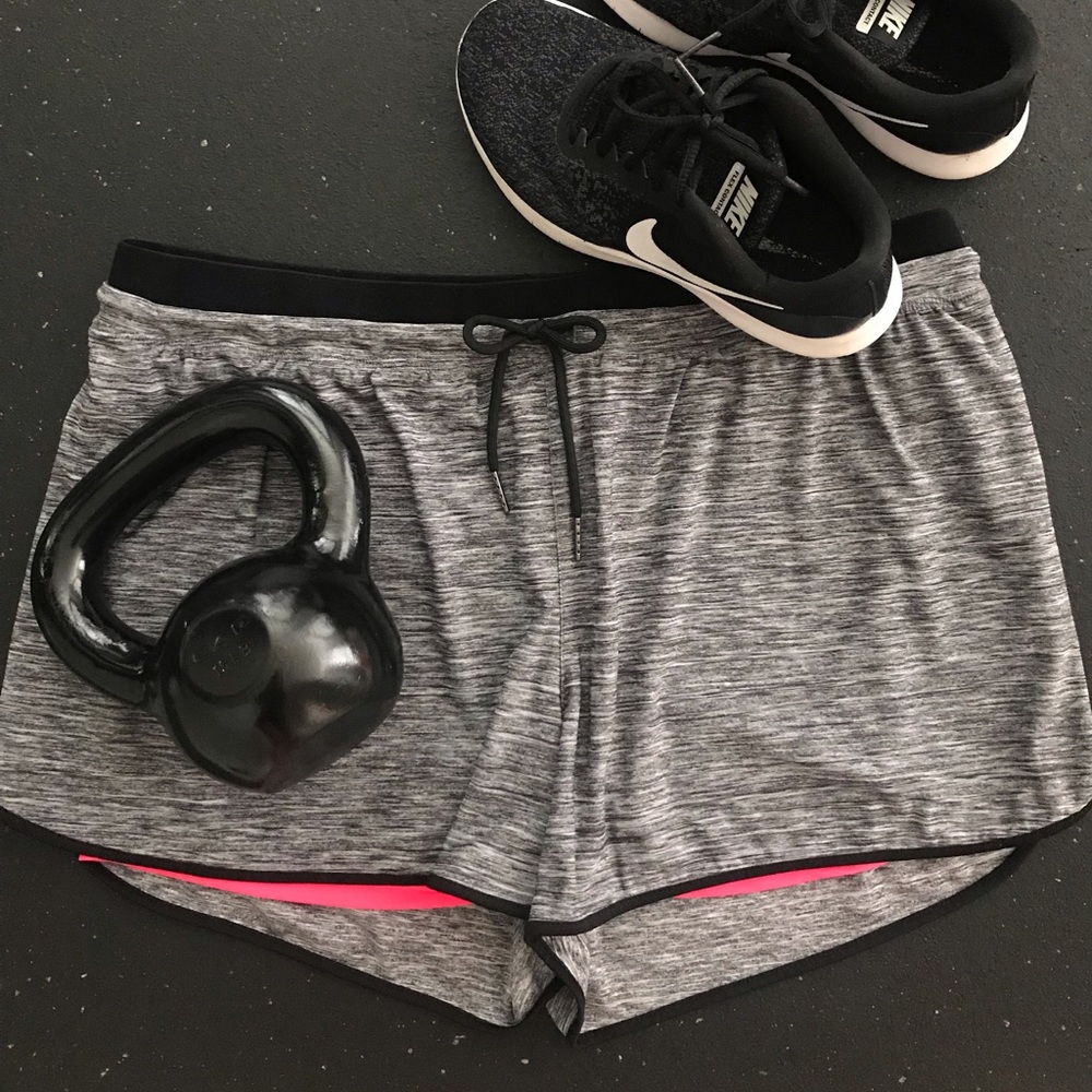 Neon pink/Black/Gray 2-in-1 Athletic Shorts